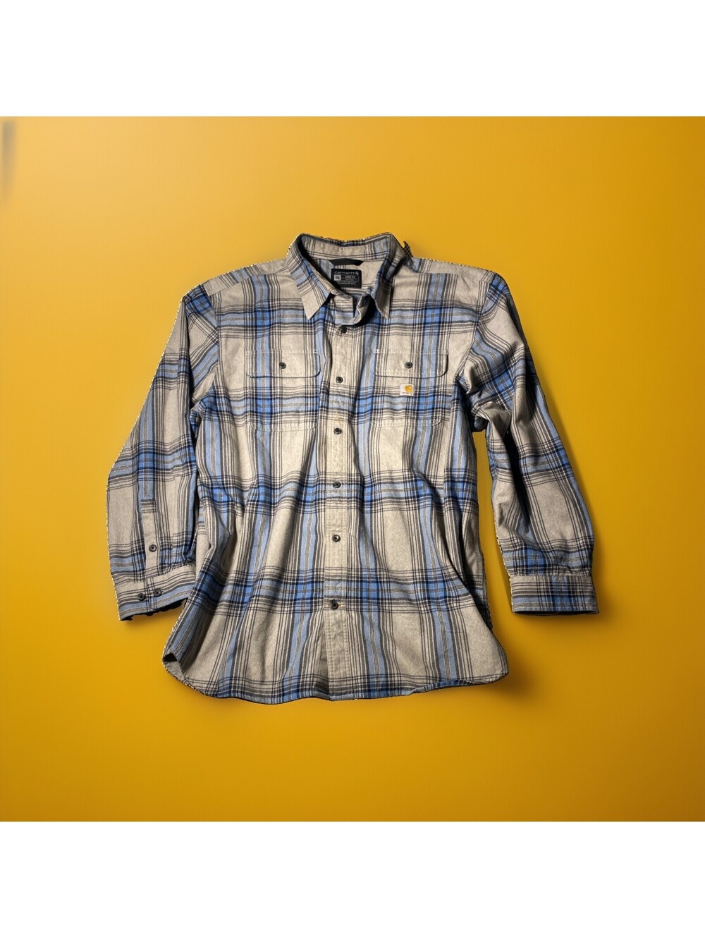 Carhartt Button Down Long Sleeve Shirt Plaid Blue Gray Flannel Cotton Size 2XL